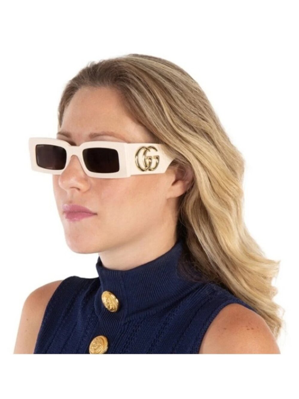 ✨ Authentic Gucci GG1425S Rectangular Sunglasses – Ivory White & Brown  ✨